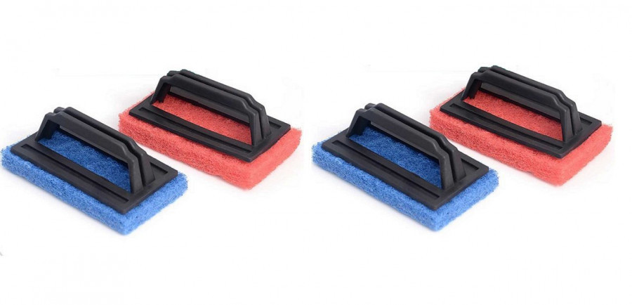 Handle Brush (Single Pc) - Nylon Bristles, Medium Size, White And Blue, Ergonomic Anti-slip Handle, Dishwasher Safe