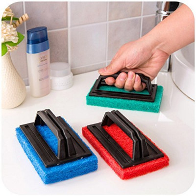 Handle Brush (Single Pc) - Nylon Bristles, Medium Size, White And Blue, Ergonomic Anti-slip Handle, Dishwasher Safe