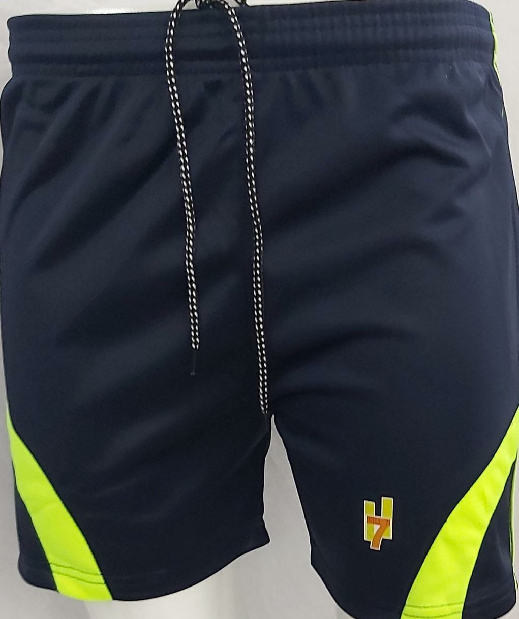 Mens Superpoly Short - Premium Superpoly Fabric, Black With Lemon Yellow & Orange Accents