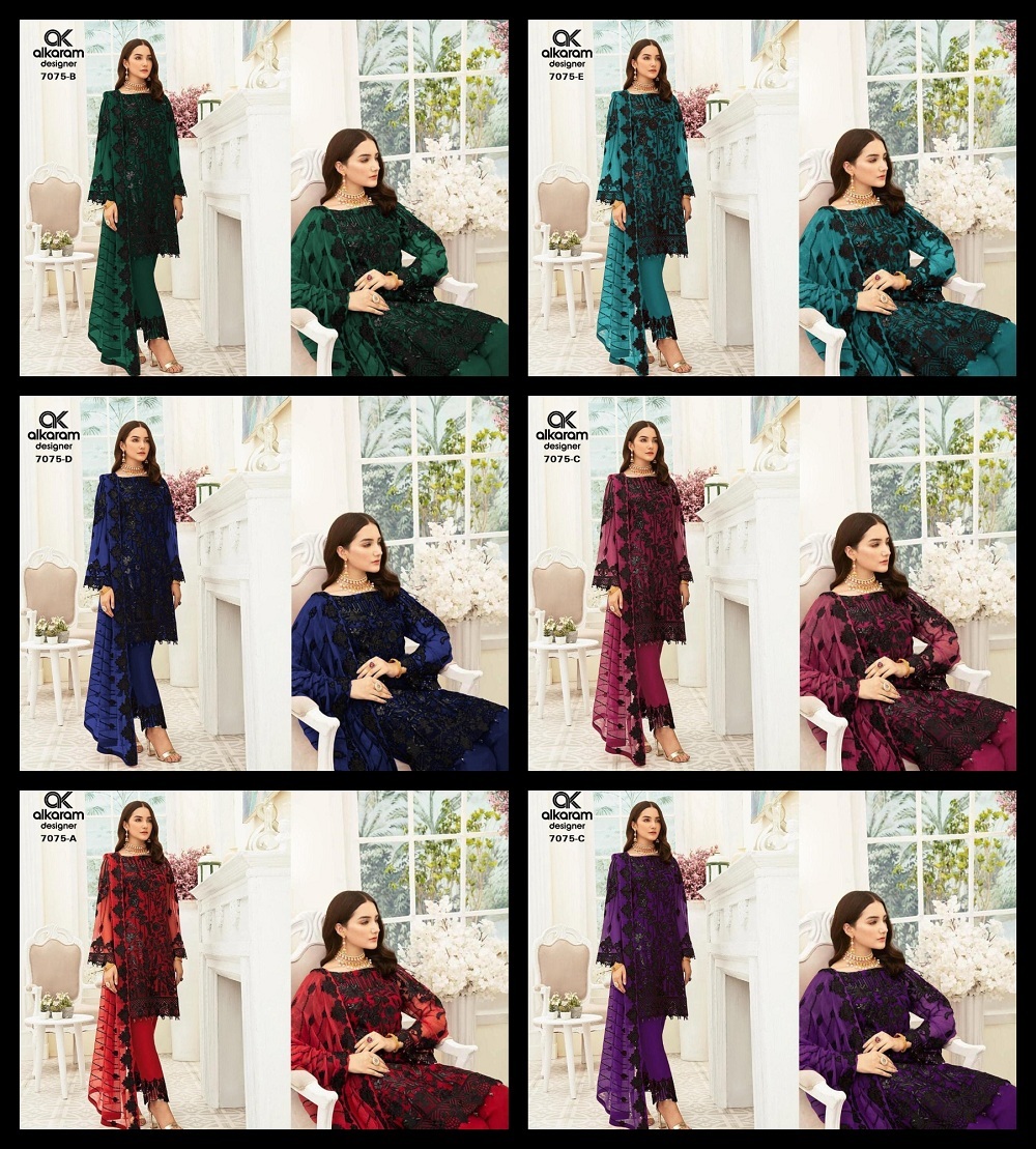 Alkaram Designer Pakistani Salwar Suit - Heavy Net With Embroidery And Sequence Work, Semi-stitched Multi-color Ethnic Wear, Full Sleeves, Washable And Dry Cleanable