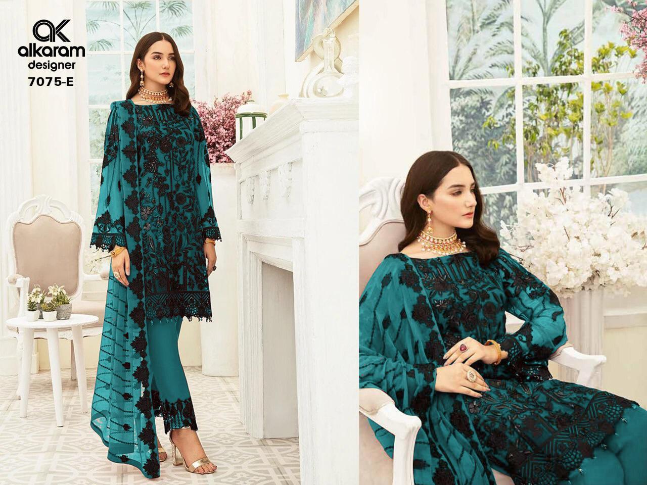 Alkaram Designer Pakistani Salwar Suit - Heavy Net With Embroidery And Sequence Work, Semi-stitched Multi-color Ethnic Wear, Full Sleeves, Washable And Dry Cleanable
