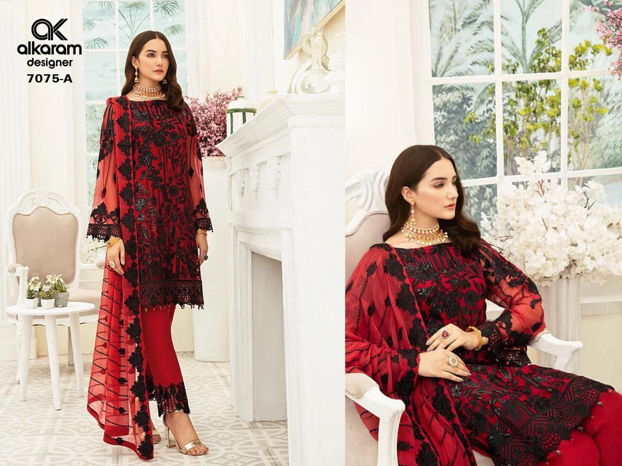 Alkaram Designer Pakistani Salwar Suit - Heavy Net With Embroidery And Sequence Work, Semi-stitched Multi-color Ethnic Wear, Full Sleeves, Washable And Dry Cleanable