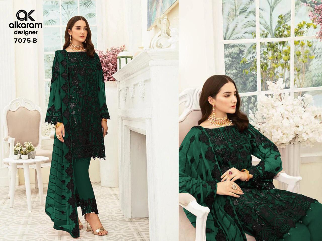 Alkaram Designer Pakistani Salwar Suit - Heavy Net With Embroidery And Sequence Work, Semi-stitched Multi-color Ethnic Wear, Full Sleeves, Washable And Dry Cleanable