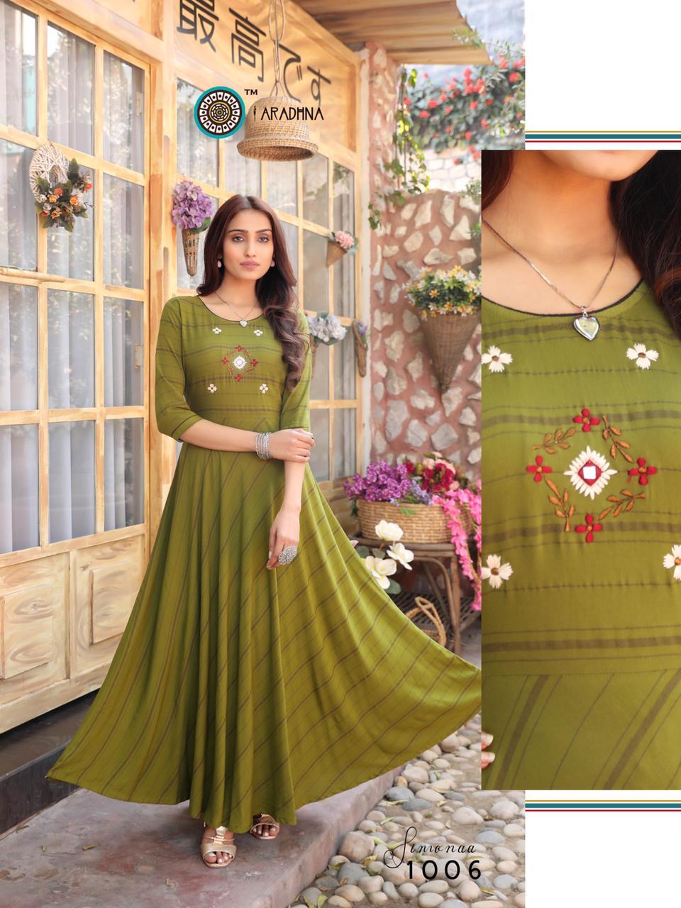 Simonaa Vol 1 Designer Heavy Rayon Stripes With Work (Liva Approved) Kurtis - Heavy Rayon, Sizes M(38)-2xl(44), 3-4th Sleeve, Printed Pattern | Quick Dry, Washable, Traditional Ethnic Wear