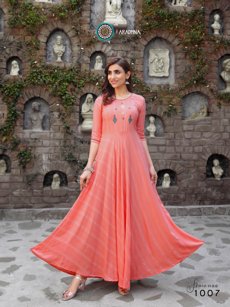 Simonaa Vol 1 Designer Heavy Rayon Stripes With Work (Liva Approved) Kurtis - Heavy Rayon, Sizes M(38)-2xl(44), 3-4th Sleeve, Printed Pattern | Quick Dry, Washable, Traditional Ethnic Wear
