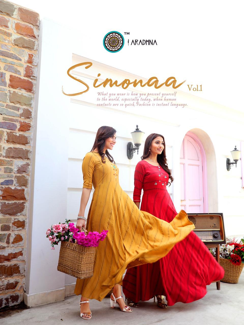 Simonaa Vol 1 Designer Heavy Rayon Stripes With Work (Liva Approved) Kurtis - Heavy Rayon, Sizes M(38)-2xl(44), 3-4th Sleeve, Printed Pattern | Quick Dry, Washable, Traditional Ethnic Wear