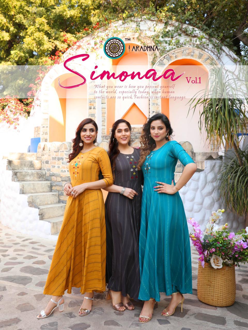 Simonaa Vol 1 Designer Heavy Rayon Stripes With Work (Liva Approved) Kurtis - Heavy Rayon, Sizes M(38)-2xl(44), 3-4th Sleeve, Printed Pattern | Quick Dry, Washable, Traditional Ethnic Wear