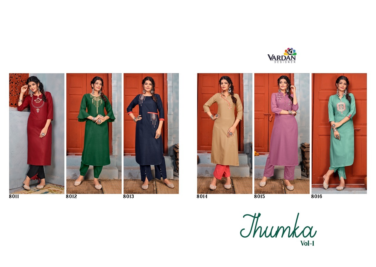 Multi Color Vardan Designer Jhumka Vol 1 Rayon Kurti With Bottom Catalog