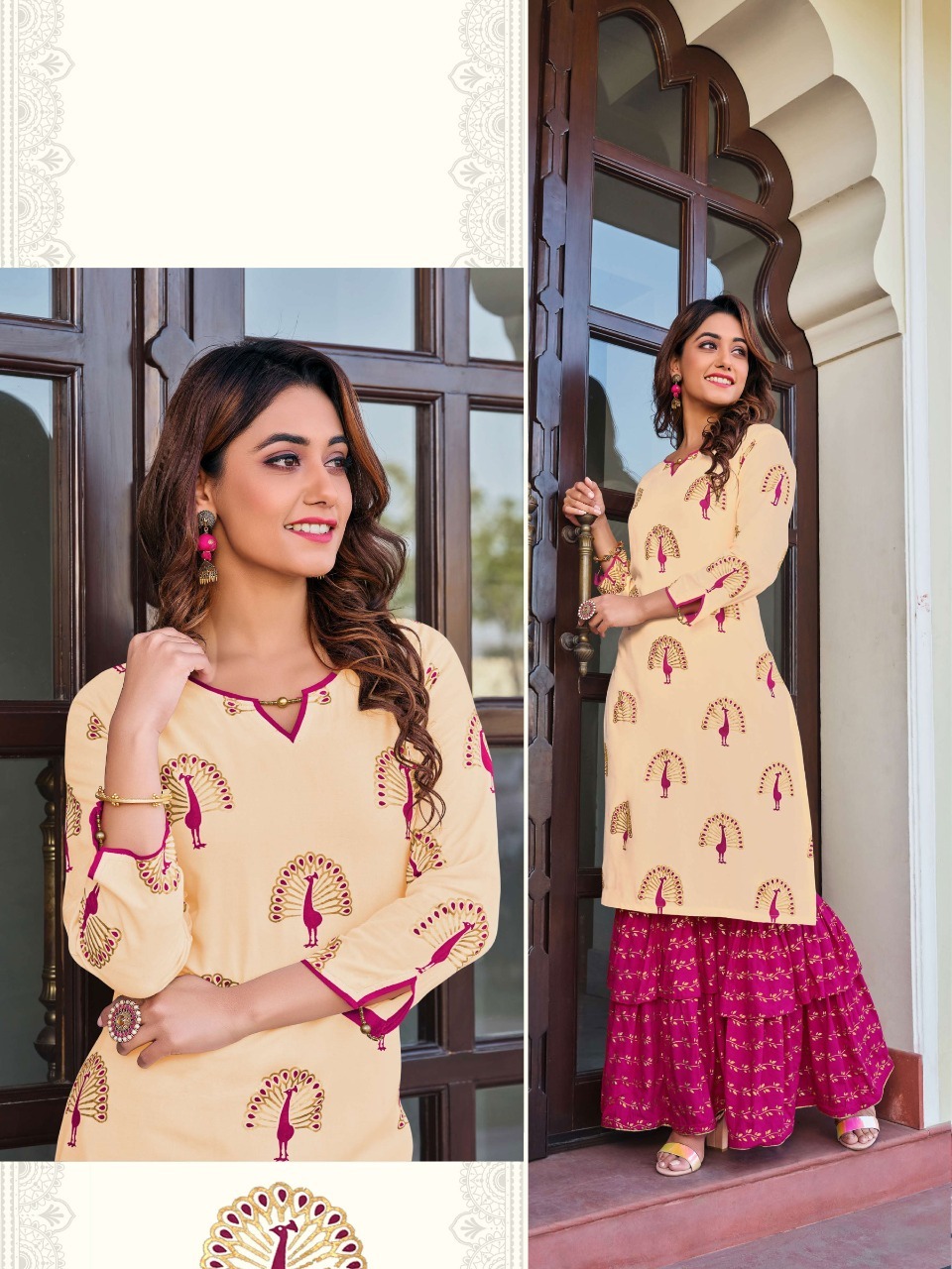 Dry Cleaning Privivah Vol 1 Designer Liva Rayon With Gold Printed Kurti With Bottom And Earring