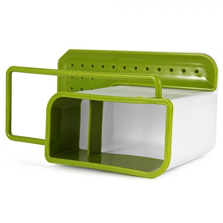 3 In 1 Kitchen And Bathroom Organiser - Plastic, 21 X 11.5 X 12.5 Cm | Integrated Drying Rail, Easy To Clean, Ideal For Sponges And Dishcloths
