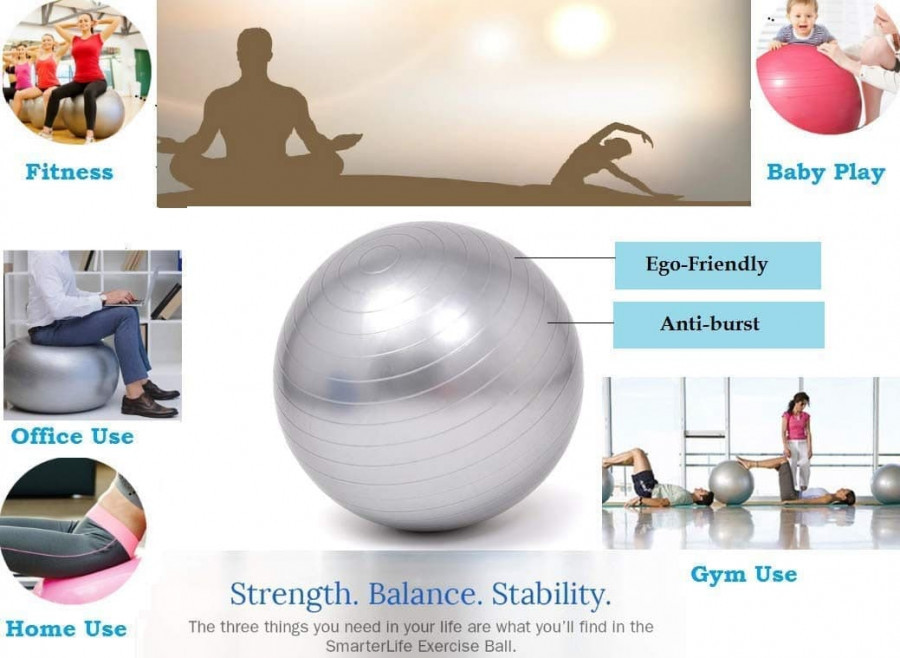Gym Ball - Pvc Material, 60cm Diameter, Gray Color | 200kg Weight Capacity, Tested Burst Resistance, Ideal For Balance & Core Exercises