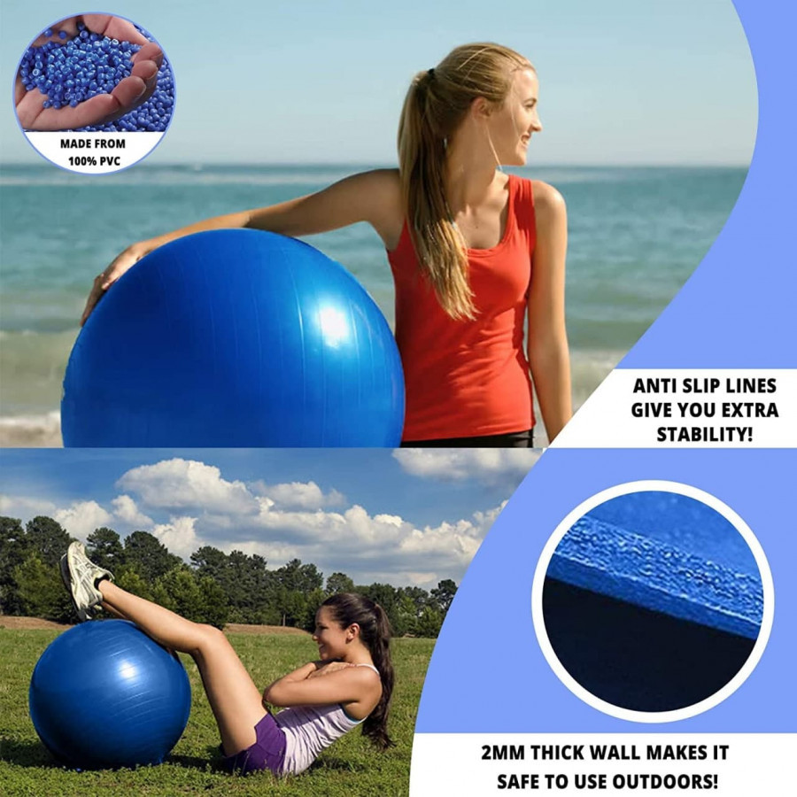 Gym Ball - Pvc Material, 60cm Diameter, Gray Color | 200kg Weight Capacity, Tested Burst Resistance, Ideal For Balance & Core Exercises