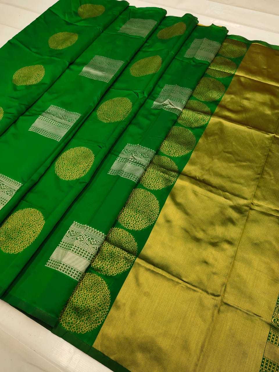 Elegant Pure Lichi Silk Saree - Multicolored With Silver And Golden Jari, Heavy Trendy Grand Pallu And Beautiful Jaquard Border