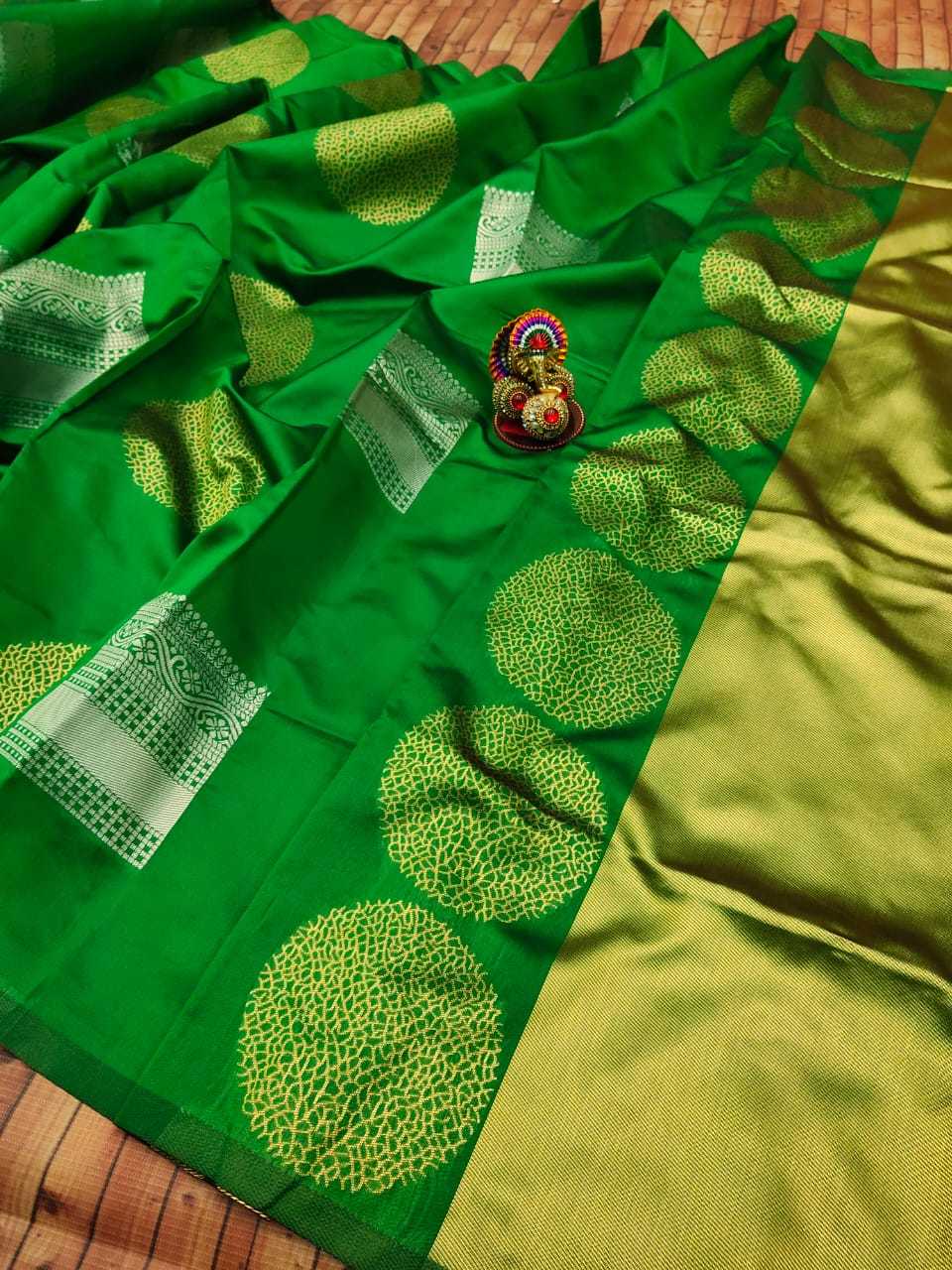 Elegant Pure Lichi Silk Saree - Multicolored With Silver And Golden Jari, Heavy Trendy Grand Pallu And Beautiful Jaquard Border