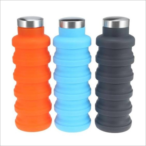 Water Bottle - Silicone & Steel, 25x7cm, Orange | 500ml Capacity, Collapsible, Durable, Lightweight, Portable, Reusable, Screw-On Lid