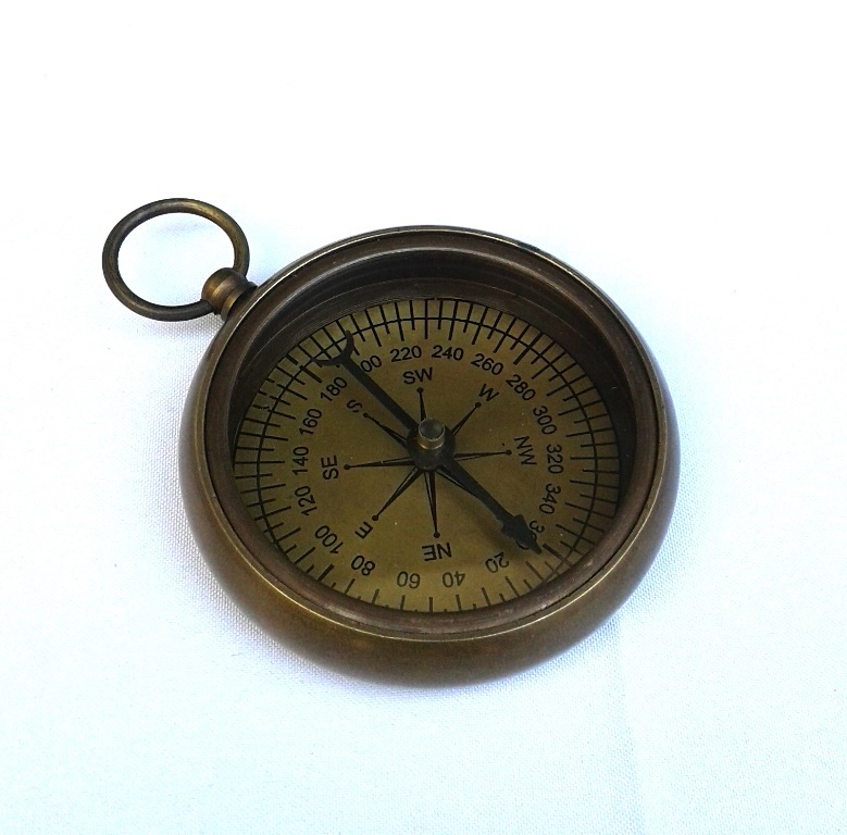 Brass Antique Flat Compass - 2 Inch, Antique Finish, Handmade Nautical Item For Direction And Sighting