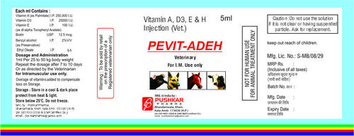 Vitamin A, D3, E, H Injection (Vet.)