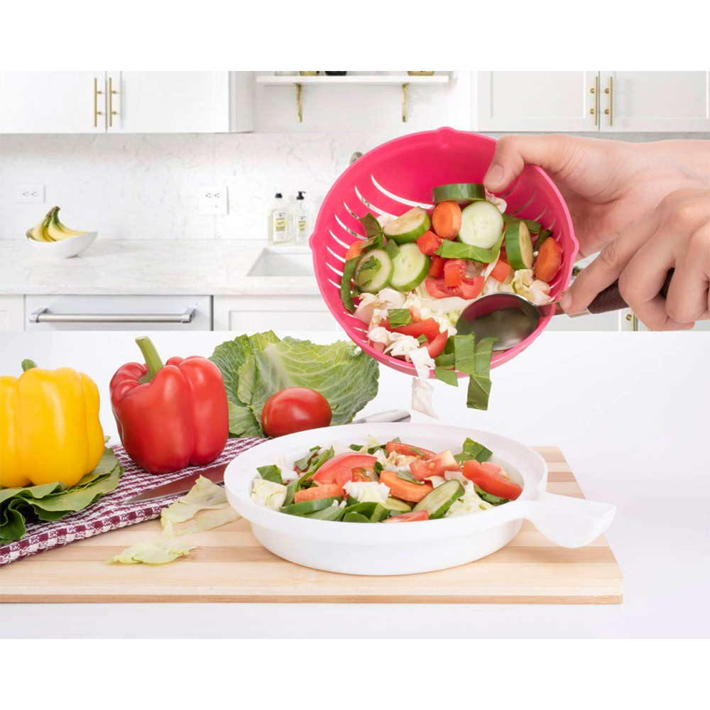 Multipurpose Salad Cutter Strainer Bowl - Pink Material | Effortless Rinsing, Chopping, And Straining All In One