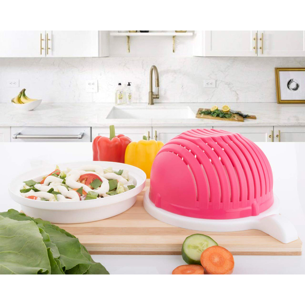 Multipurpose Salad Cutter Strainer Bowl - Pink Material | Effortless Rinsing, Chopping, And Straining All In One