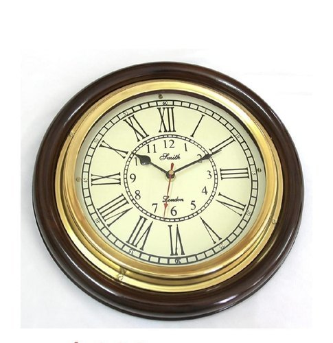 Red Golden Wooden Brass Vintage Wall Clock