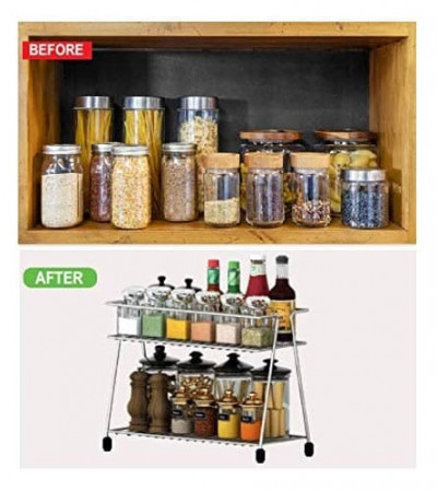 Stainless Steel Spice 2 Tier Trolley Container Organizer (Triangle)