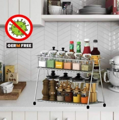 Stainless Steel Spice 2 Tier Trolley Container Organizer (Triangle)