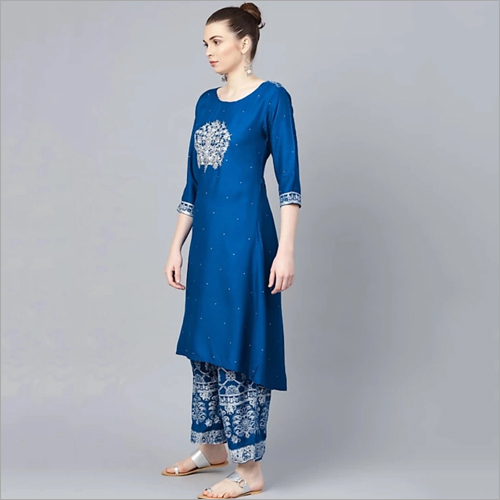 Washable Ladies Designer Print Kurta With Palazzo