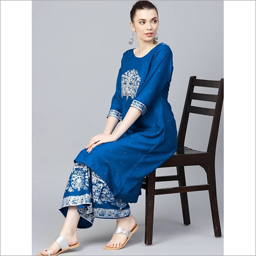 Washable Ladies Designer Print Kurta With Palazzo