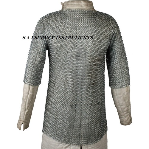 Metal Medieval Renaissance Haubergeon Replica Warrior Chainmail Armor Long Shirt Xl