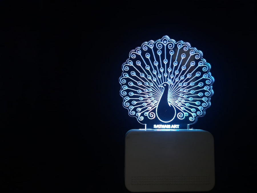 3d Acrylic Peacock Night Lamp - Multicolor Led Light Energy Saving & Unique Cute Design For Bedroom And Baby Room