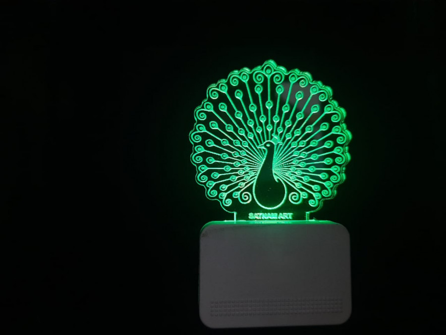 3d Acrylic Peacock Night Lamp - Multicolor Led Light Energy Saving & Unique Cute Design For Bedroom And Baby Room