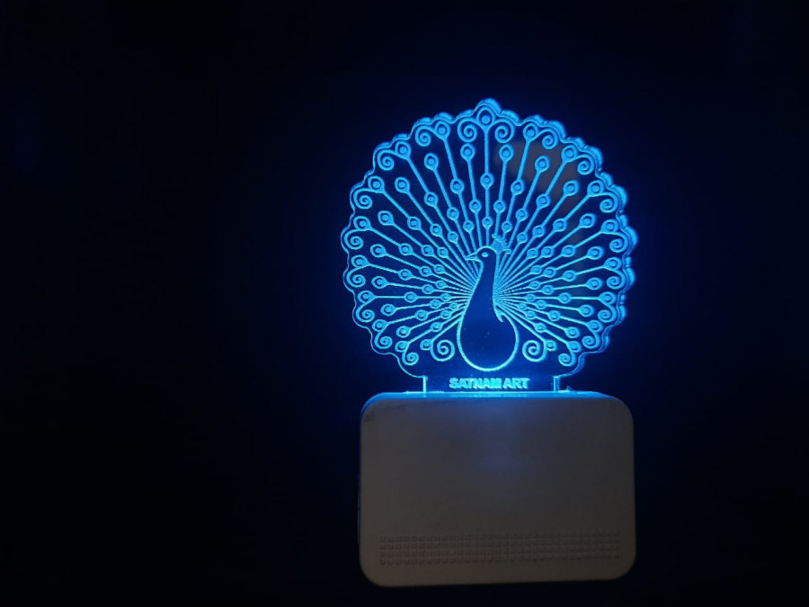 3d Acrylic Peacock Night Lamp - Multicolor Led Light Energy Saving & Unique Cute Design For Bedroom And Baby Room