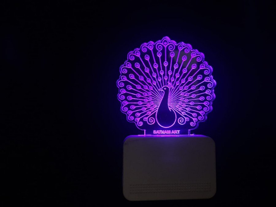 3d Acrylic Peacock Night Lamp - Multicolor Led Light Energy Saving & Unique Cute Design For Bedroom And Baby Room