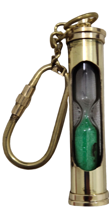 Gold Shine Sand Timer Key Ring - Metal, 2x0.5x2 Inches, Golden | Attractive Design, Regulated Flow, Perfect For Key Rings And Gifts