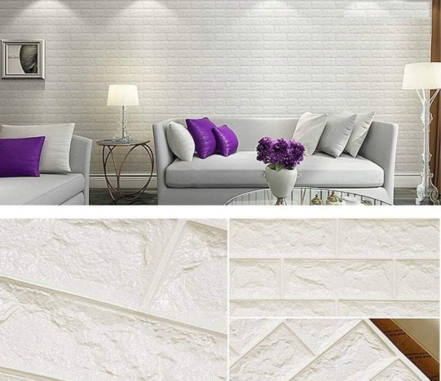Waterproof 3d Brick Foam Wallpaper - Soft Pe Foam, 77x70 Cm, White Color | Easy Self-adhesive Installation, Anti-collision, Sound Insulated, Diy Customizable Design