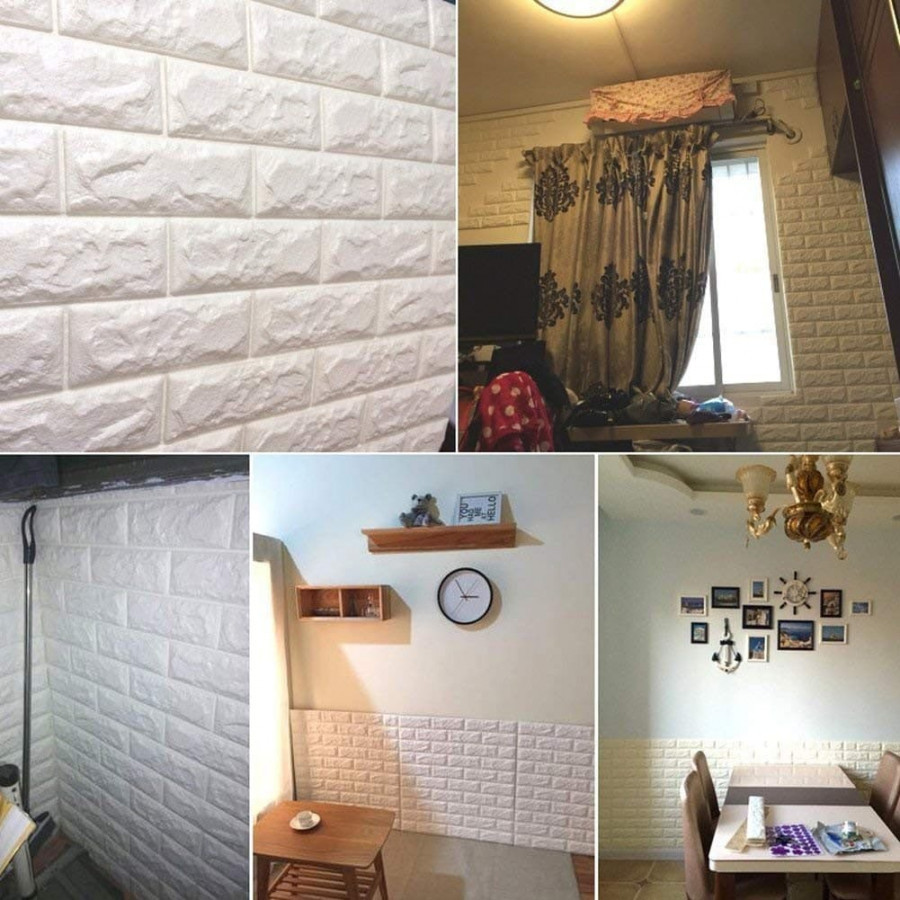 Waterproof 3d Brick Foam Wallpaper - Soft Pe Foam, 77x70 Cm, White Color | Easy Self-adhesive Installation, Anti-collision, Sound Insulated, Diy Customizable Design