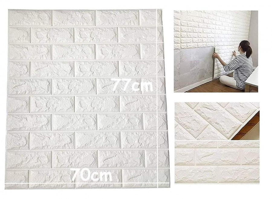 Waterproof 3d Brick Foam Wallpaper - Soft Pe Foam, 77x70 Cm, White Color | Easy Self-adhesive Installation, Anti-collision, Sound Insulated, Diy Customizable Design