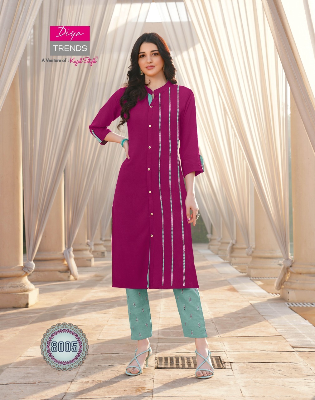 Dry Cleaning Biba's Vol 8 Designer Rayon Kurti With Plazzo & Pant Pair