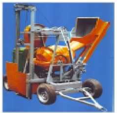 Two Pole Concrete Mixer With Lift - Steel, 55 ft Lift Height | 10 HP Electric Motor, 12.5 HP Diesel Engine, Heavy Duty Safety Locking, Pneumatic Wheels