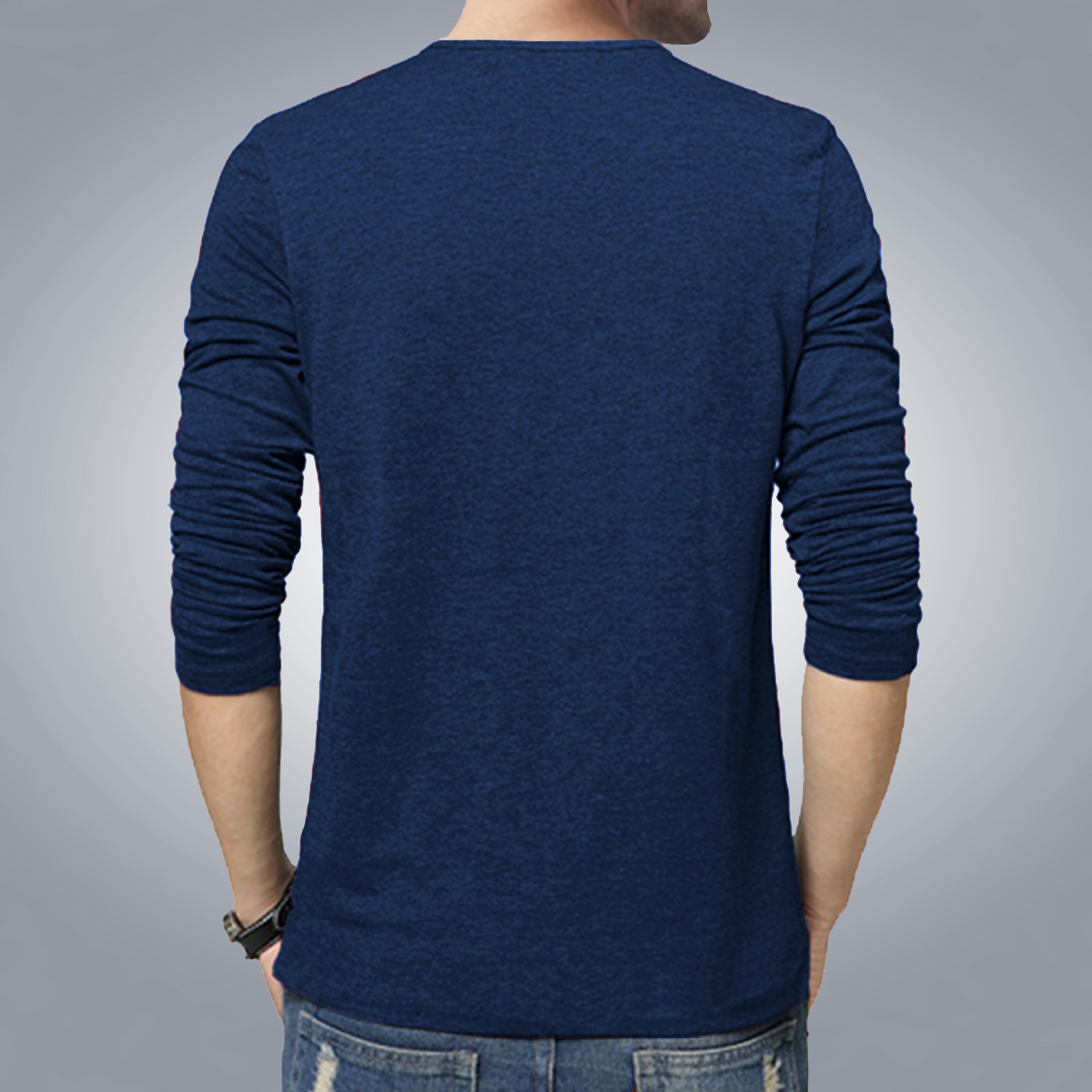 Men's Full Sleeve Round Neck T-shirt - Cotton Regular Fit Navy Melange | Classic Style Washable Comfortable Design