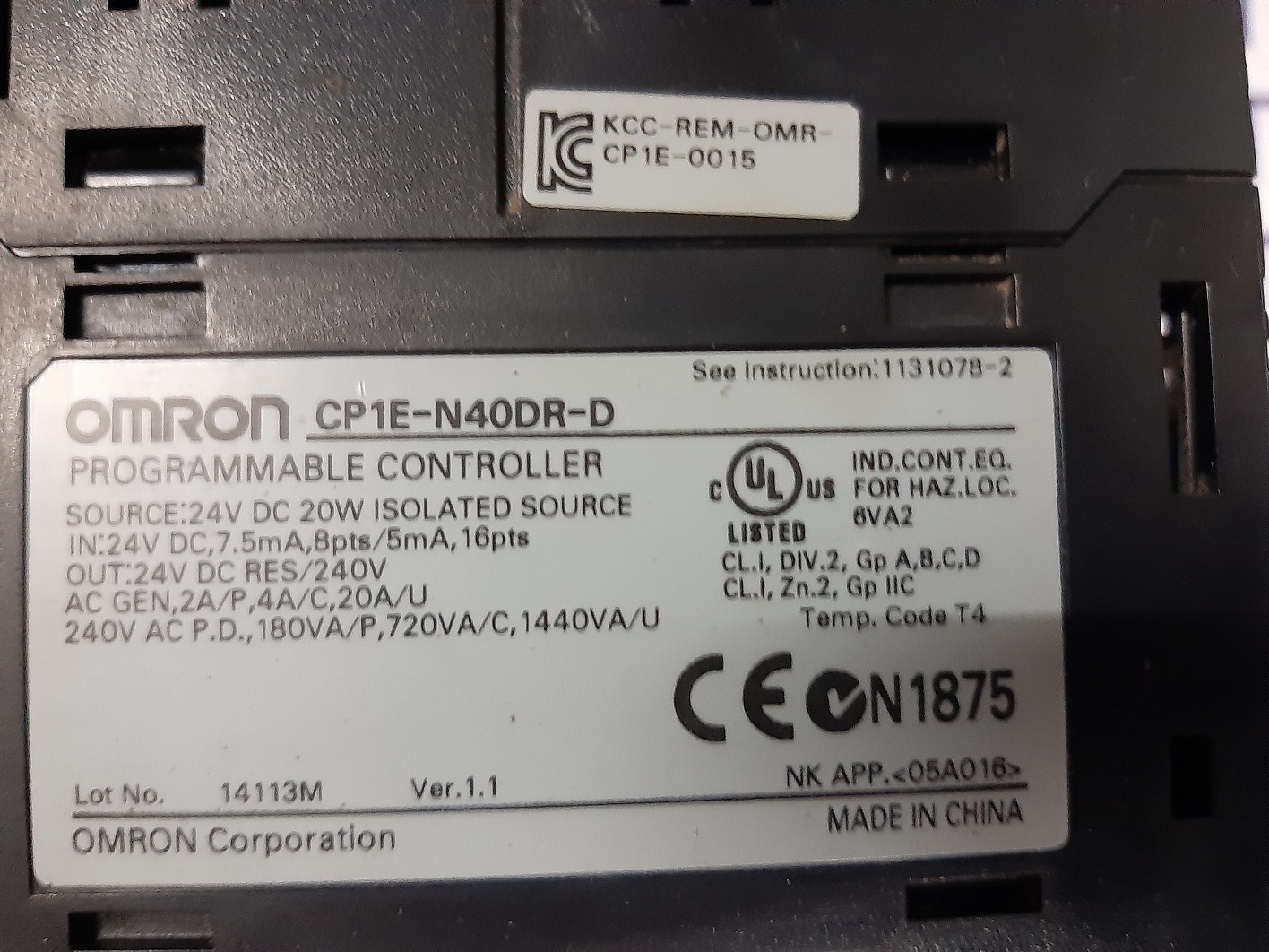 Omron Programmable Controller Cp1e-n40dr-d