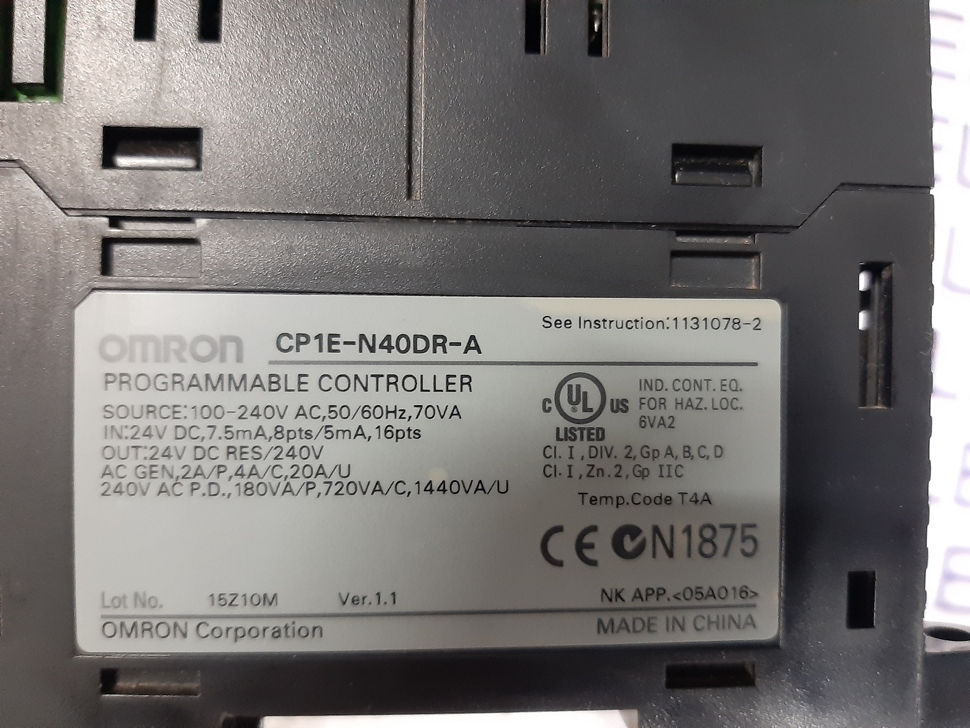Omron Programmable Controller Cp1e-n40dr-a