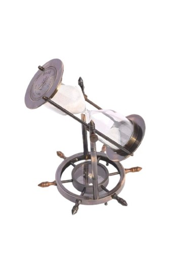 Antique Black Brass Sand Timer With Compass Wheel Sand