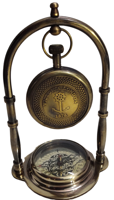 Metal Antique Table Clock With Compass