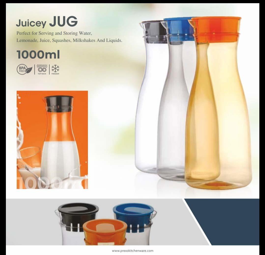 Plastic 1 Litre Water Juice Milk Jug With Lid Transparent (Multi Colour)