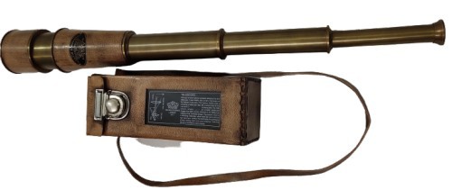 Antique Brass Telescope With Leather Box Size: 18Inch