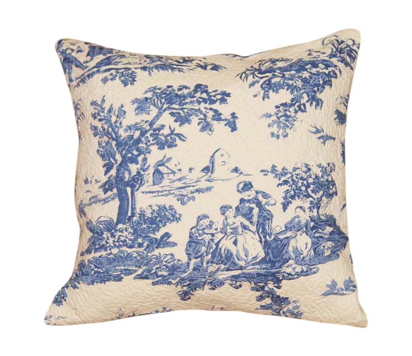 Quilted Cushion Cover - 100% Cotton, 40 Cm X 40 Cm, Blue Print On Off White | Intricately Quilted, Cotton-filled, Machine Washable, Zipper Closure