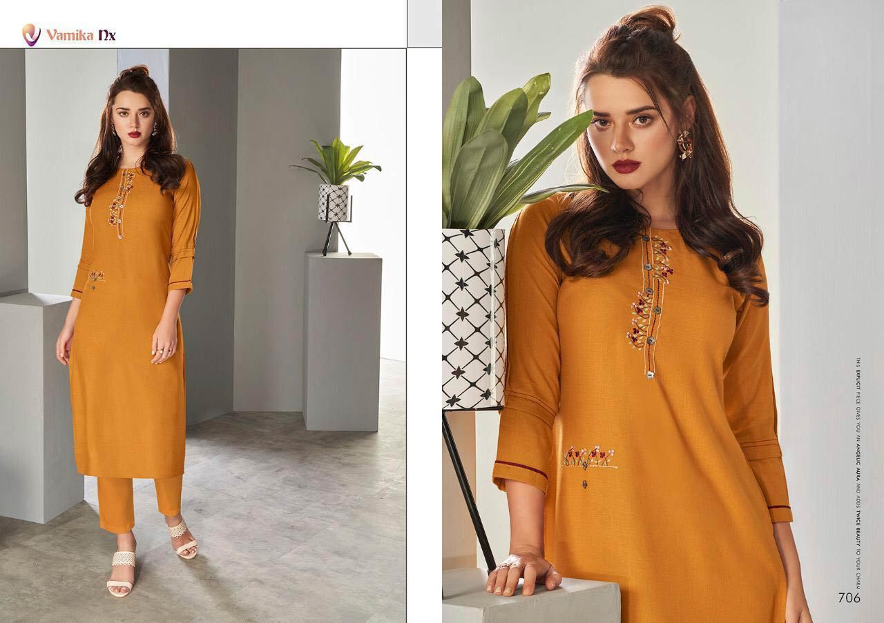 Amour Pure Viscose Slub Kurtis With Pants - Pure Viscose Slub Fabric, Sizes S/m/l/xl/xxl/xxxl, 3/4 Sleeve, Embroidered Design | Quick Dry, Washable, Dry Clean Only, Suitable For All Seasons