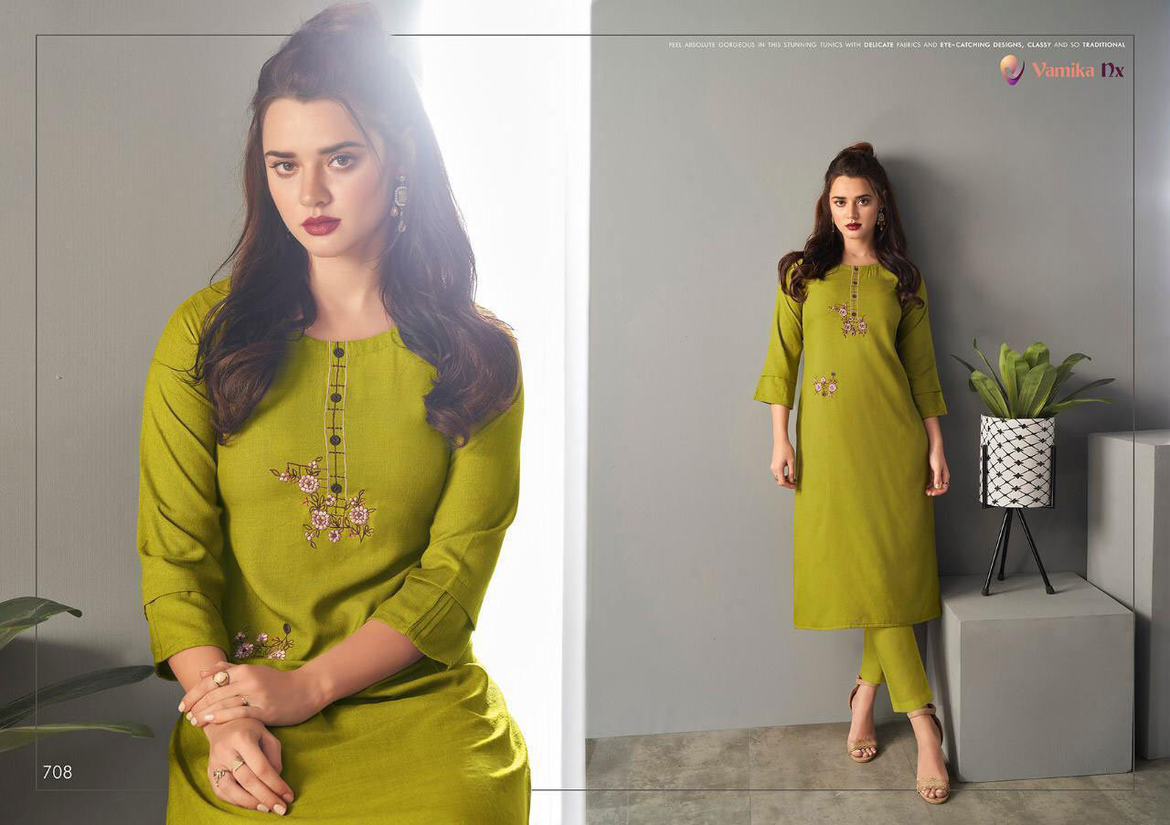Amour Pure Viscose Slub Kurtis With Pants - Pure Viscose Slub Fabric, Sizes S/m/l/xl/xxl/xxxl, 3/4 Sleeve, Embroidered Design | Quick Dry, Washable, Dry Clean Only, Suitable For All Seasons