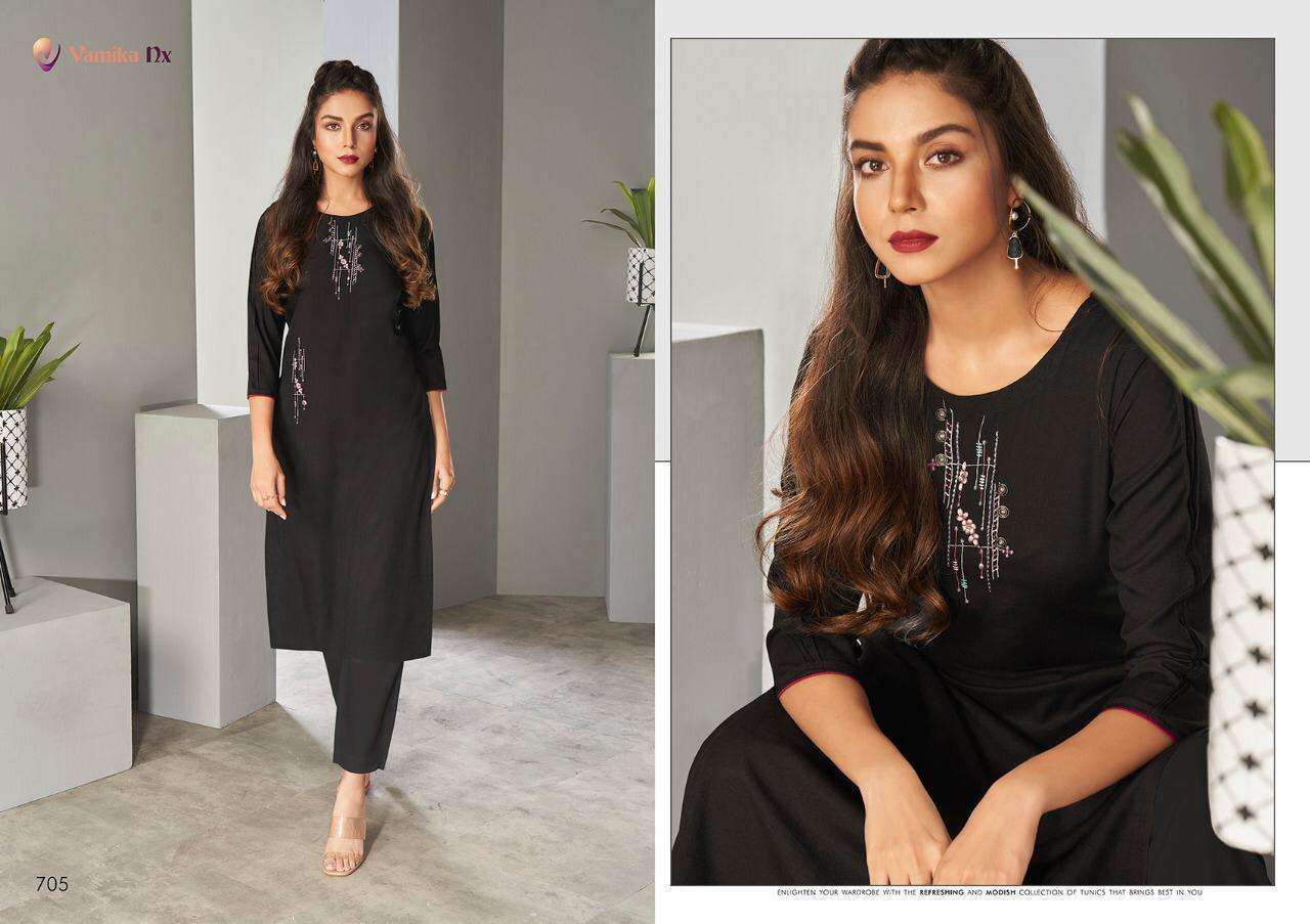 Vamika Nx Amour Viscose Slub Kurti With Pant Catalog - Pure Viscose Slub Top, Rubby Cotton Pant | Multi Color, Size S-3xl, Ethnic Style, Embroidered Pattern, Washable, Suitable For All Seasons